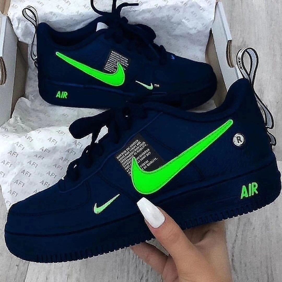 Custom Air Force 1 Green Swoosh Black White Font