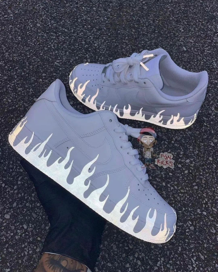 FIRED FLAME WHTIE BLACK CUSTOM AIR FORCE 1 - Image 3