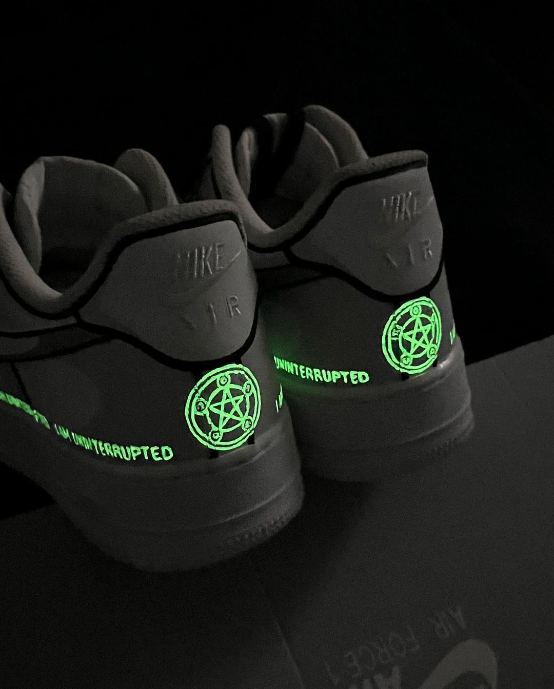 BLACK GREEN FLORESCENT LIGHT FONT CUSTOM AIR FORCE 1 - Image 5