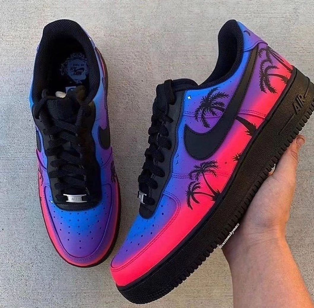 Custom Air Force 1 Coconut Tree Blue Pink