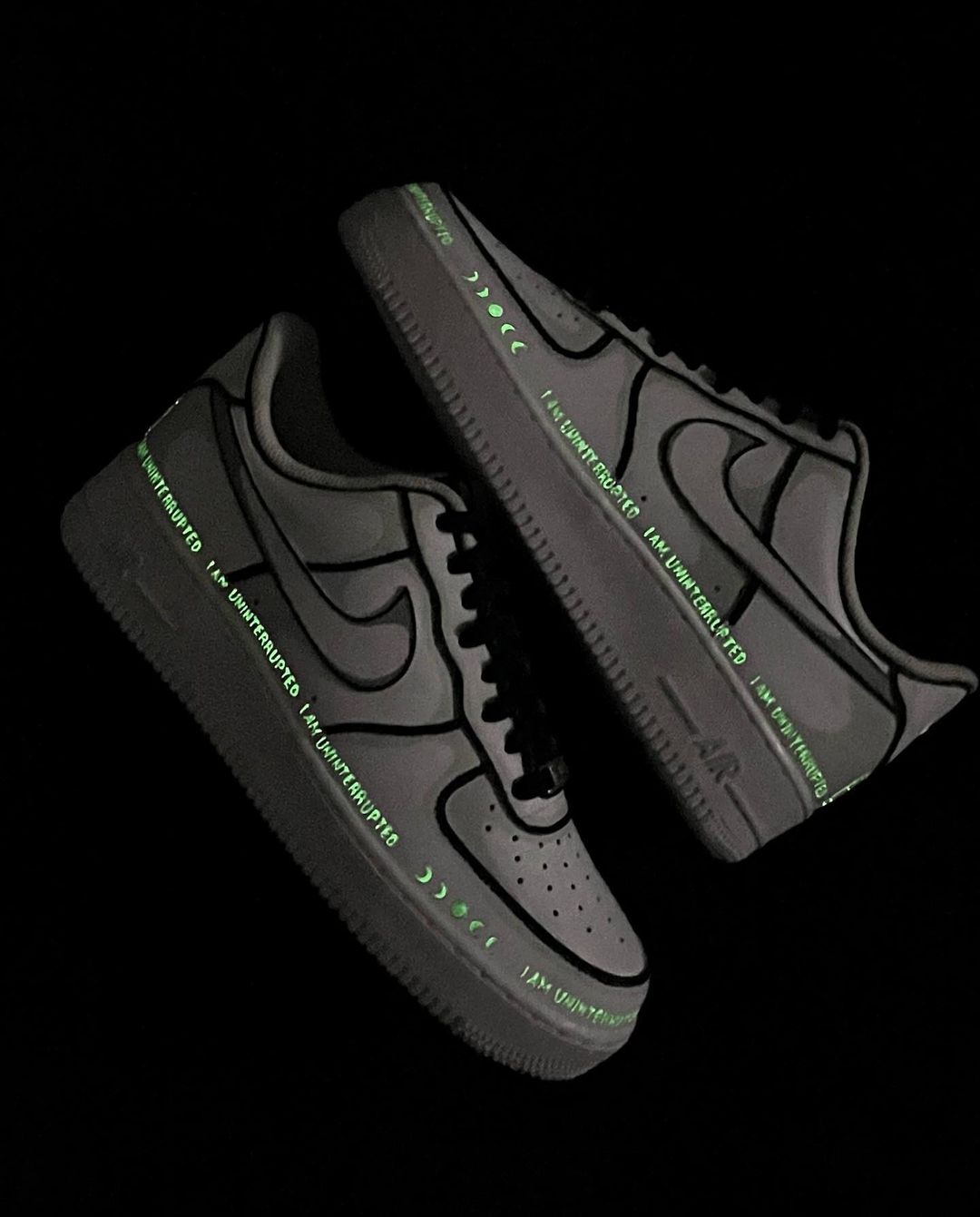 BLACK GREEN FLORESCENT LIGHT FONT CUSTOM AIR FORCE 1 - Image 6