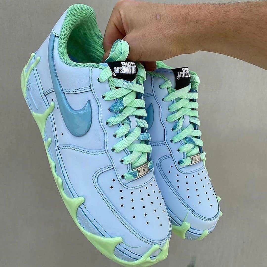 Custom Air Force 1 Green Blue Dripping