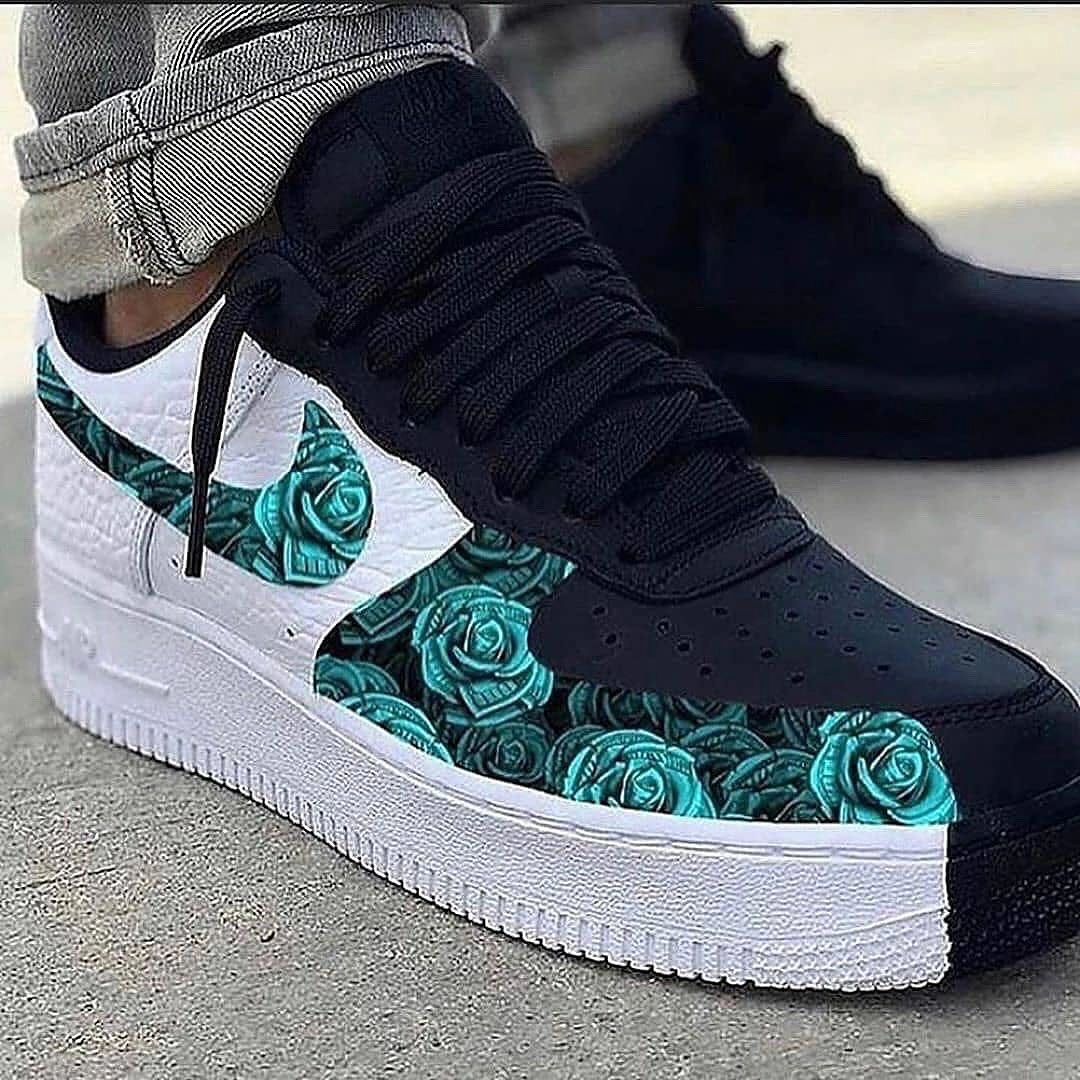 Custom Air Force 1 Blue Rose Black