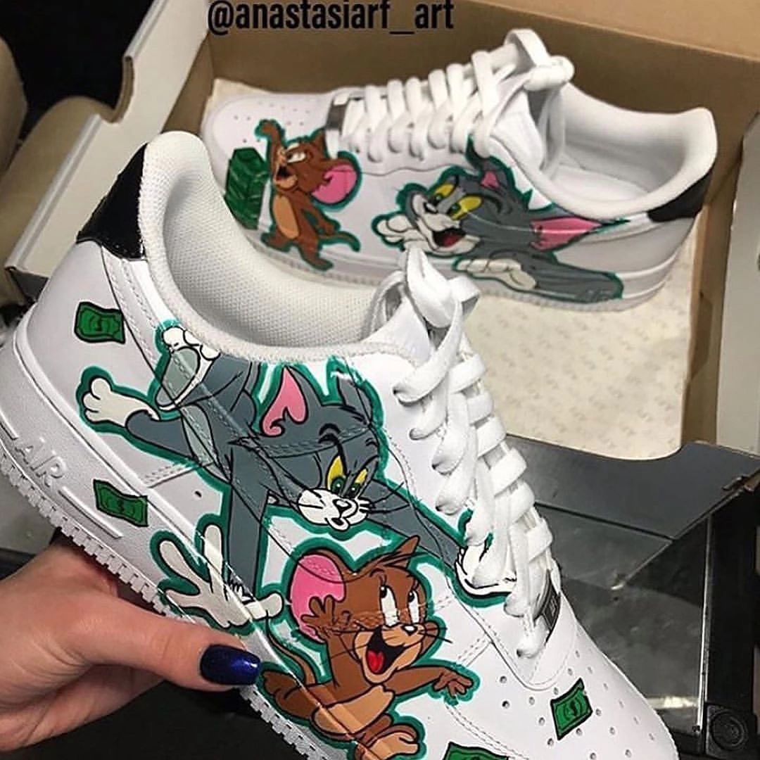 CARTOON CAT MOUSE GRAY BROWN CUSTOM AIR FORCE 1