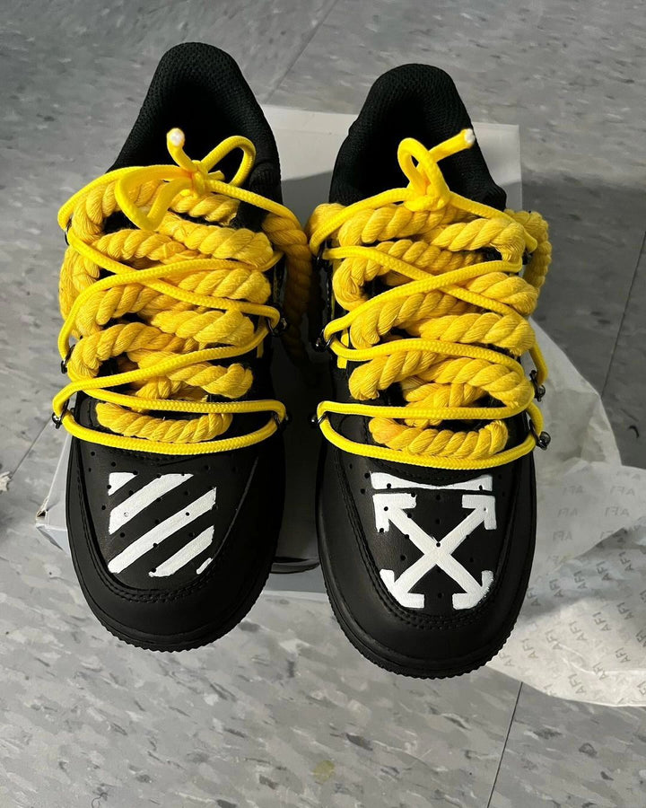 EXTRAL THICK LACE YELLOW WHITE BLACK CUSTOM NIKE AIR FORCE 1 - Image 4