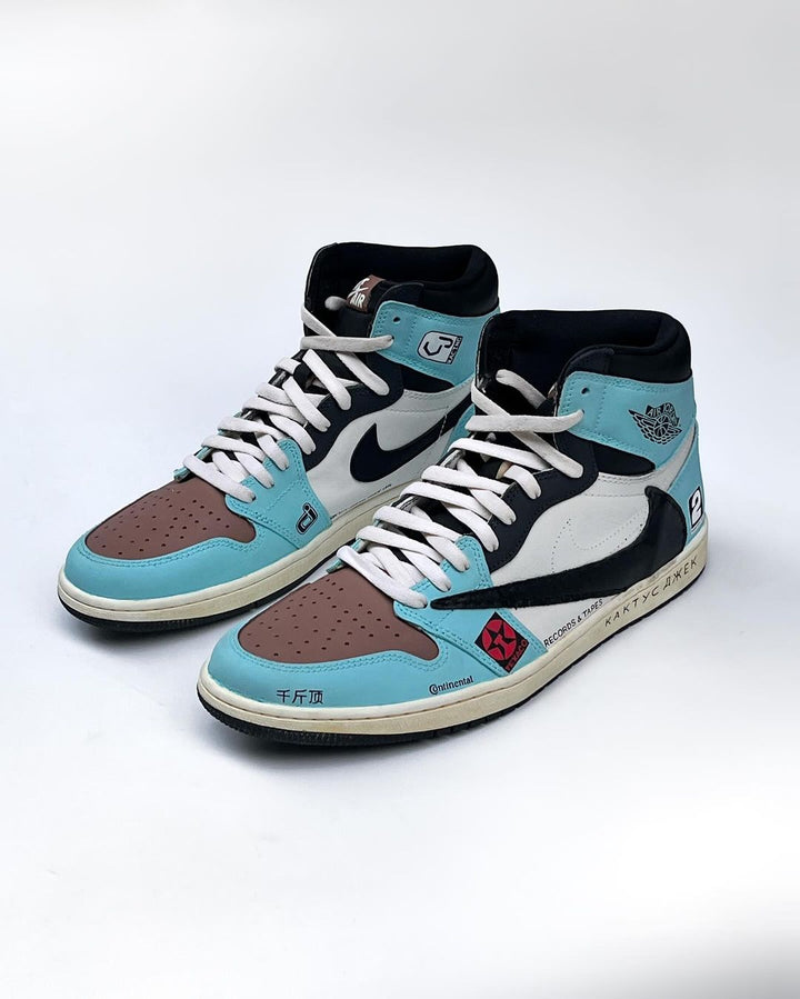 NAVY BLUE BROWN BLACK REVERSE LOGO CUSTOM AIR JORDAN 1 - Image 5