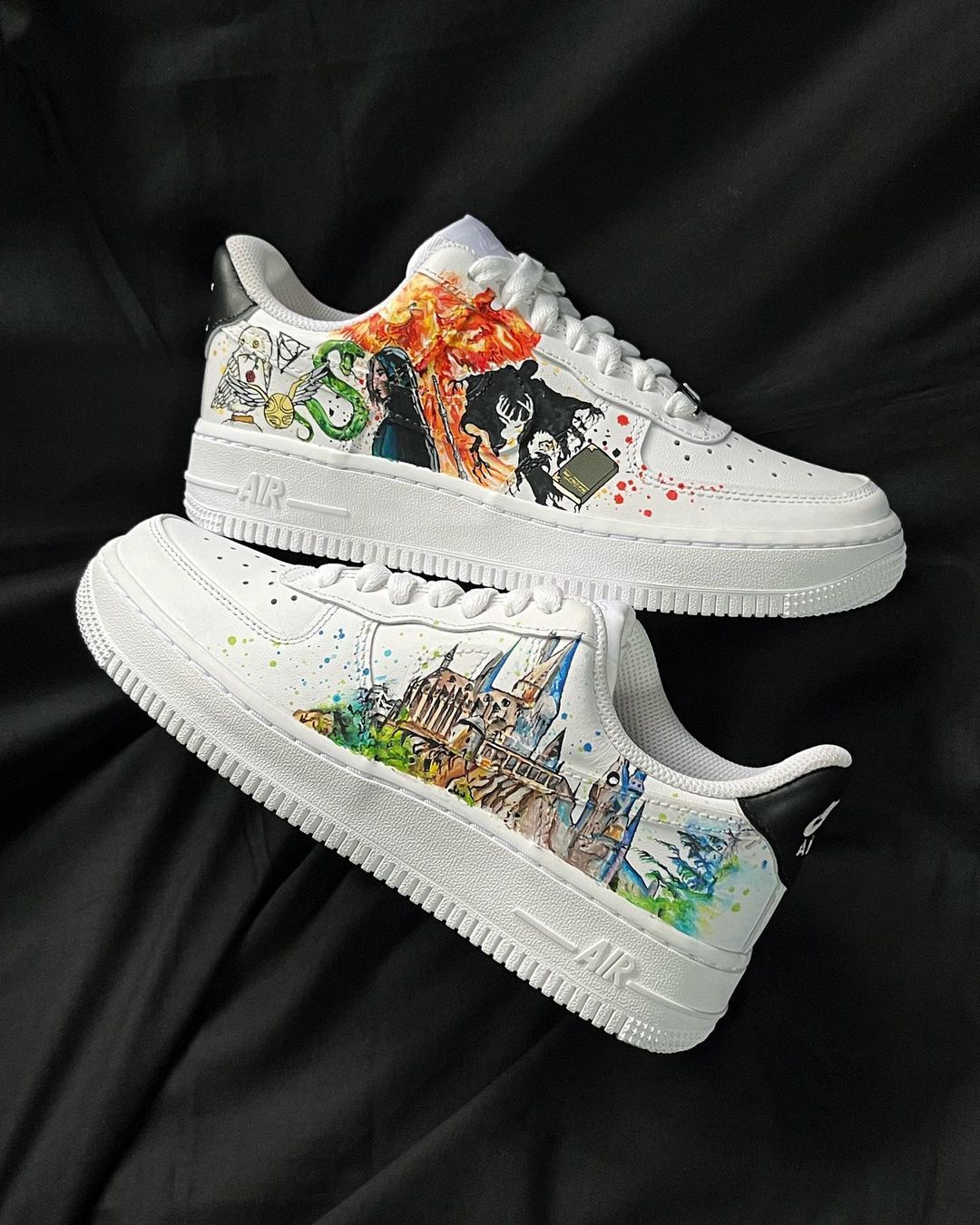CARTOON CASTLE PHOENIX ORANGE BLACK GREEN CUSTOM AIR FORCE 1