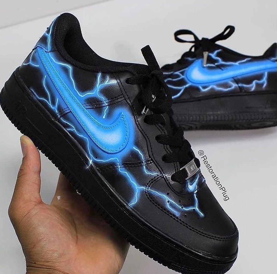 BLACK LIGHTNING BLUE SWOOSH CUSTOM AIR FORCE 1