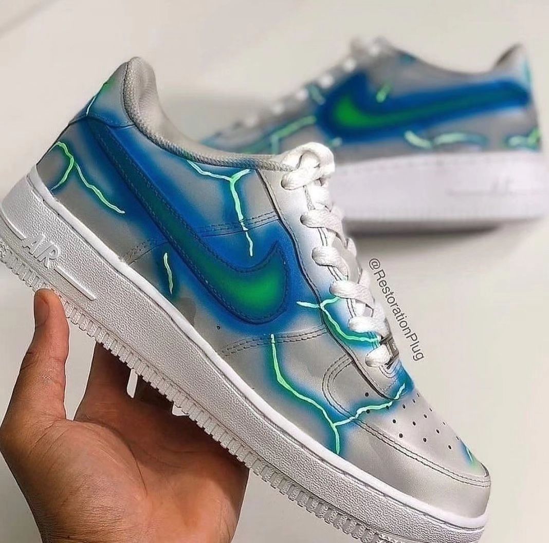 SLIVERY GREEN SWOOSH LIGHTNING CUSTOM AIR FORCE 1