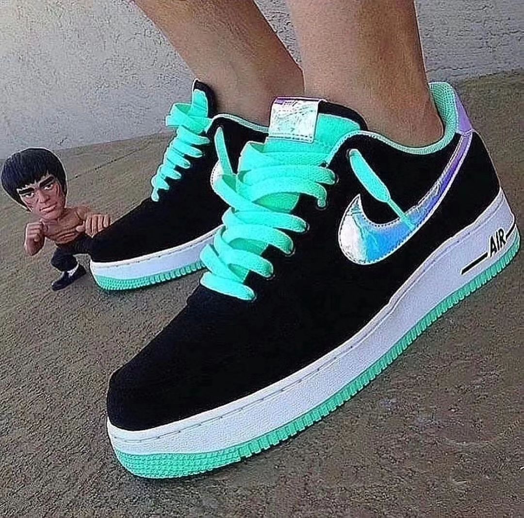 BLACK LIGHT BLUE SLIVERY SWOOSH CUSTOM AIR FORCE 1