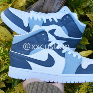 CUSTOM AIR JORDAN 1 WHITE LIGHT DARK BLUE
