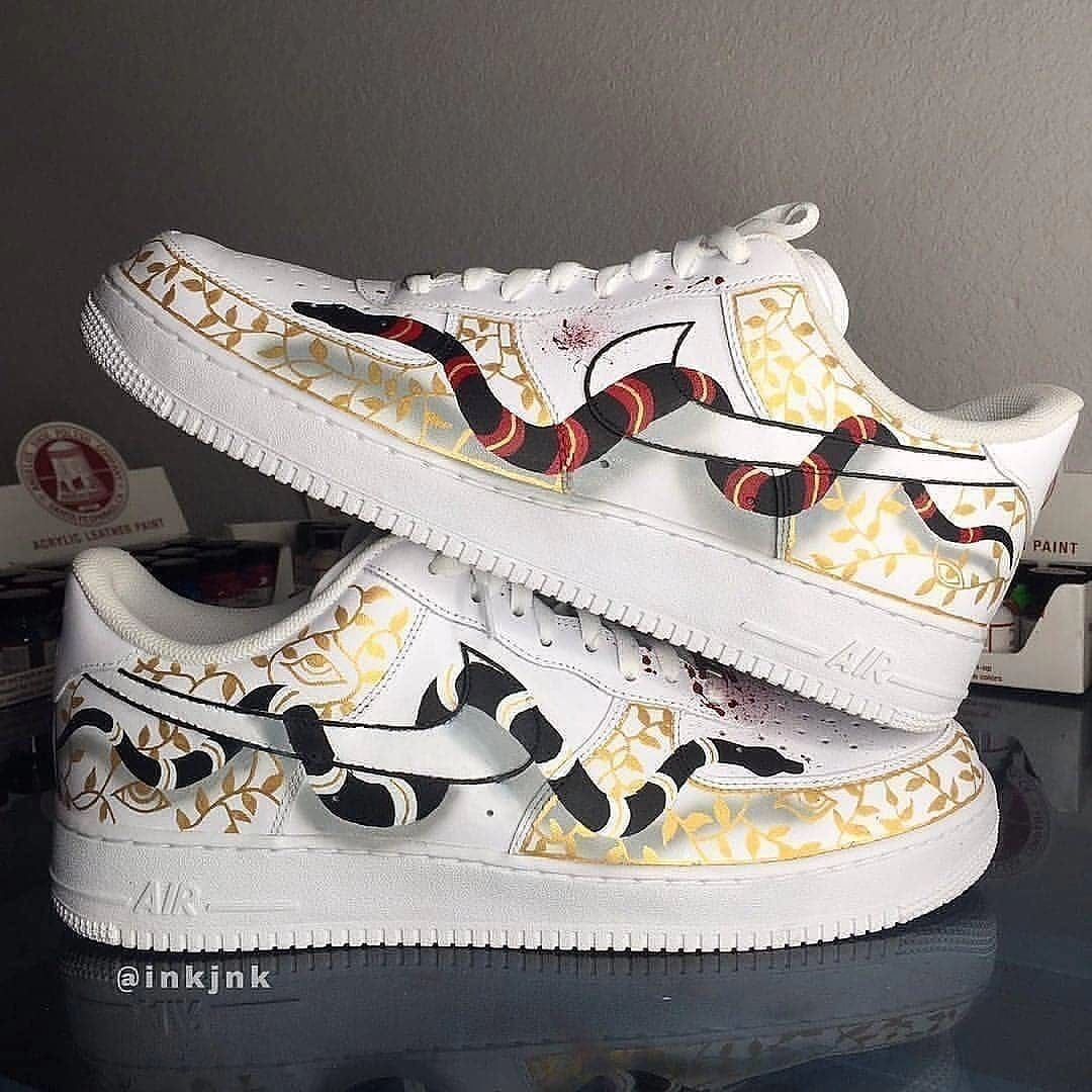 SNAKE LEAF PATTERN YELLOW BLACK WHITE CUSTOM AIR FORCE 1