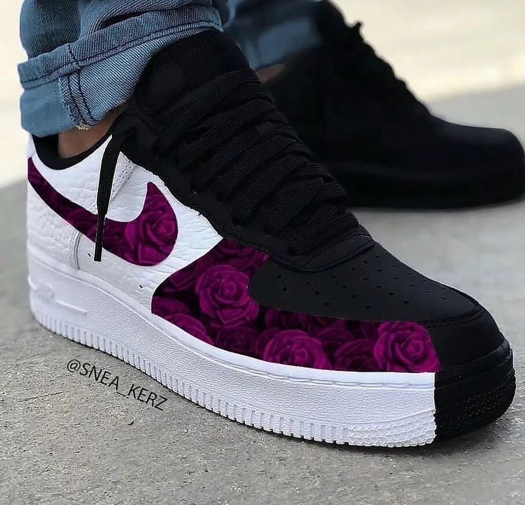 PURPLE ROSE BLACK WHITE CUSTOM AIR FORCE 1