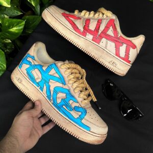 CLASSICAL THICK LACE BLUE PINK FONT CUSTOM AIR FORCE 1