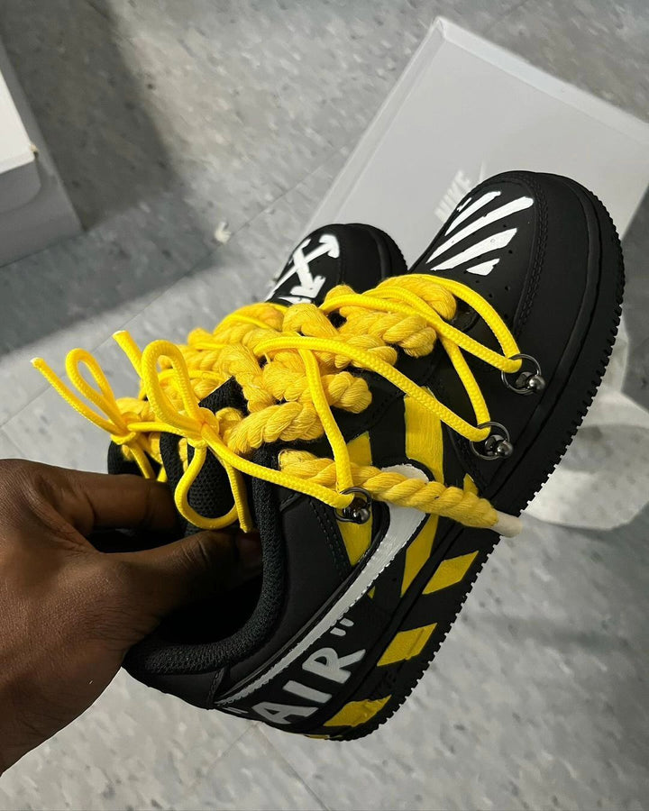 EXTRAL THICK LACE YELLOW WHITE BLACK CUSTOM NIKE AIR FORCE 1 - Image 5