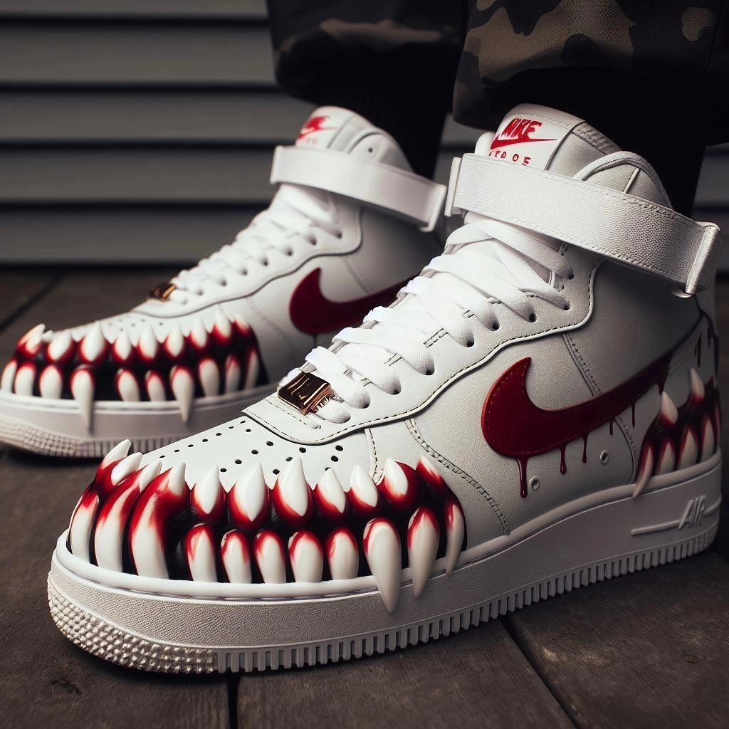 WHITE RED FANGS DRIPPING CUSTOM NIKE AIR FORCE 1