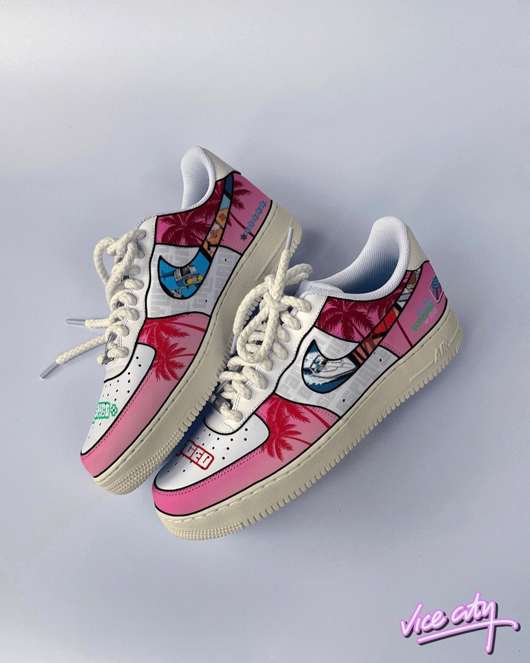 COCONUT TREE PINK WHITE CUSTOM AIR FORCE 1 - Image 4