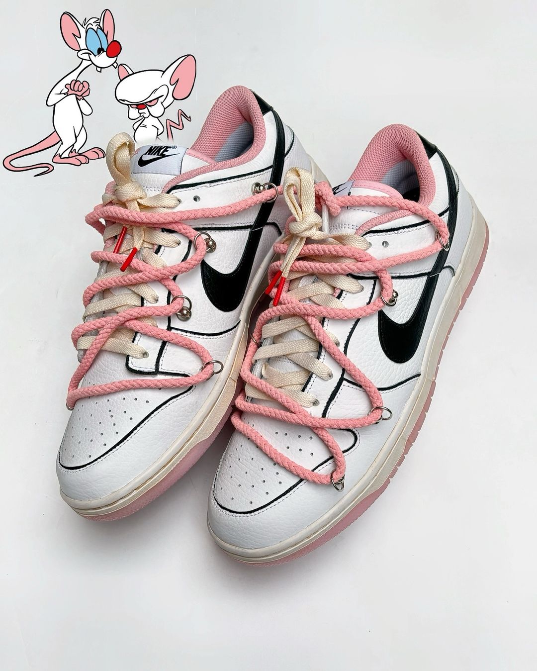 EXTRA THICK LACE PINK WHITE BLACK CUSTOM AIR FORCE 1