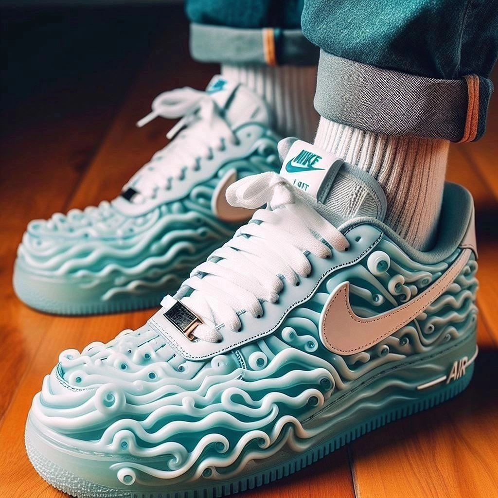 BLUE WHITE WAVE PATTERN CUSTOM NIKE AIR FORCE 1
