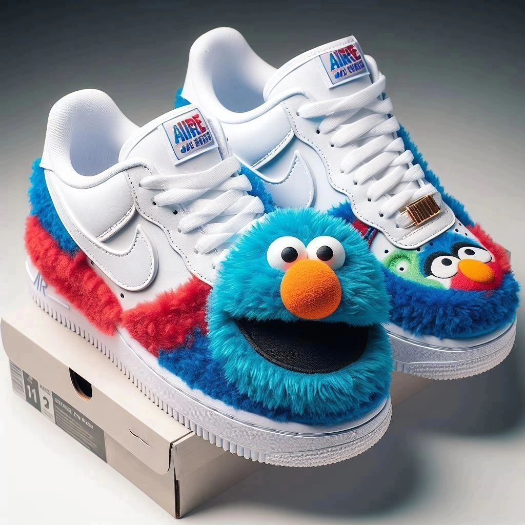 BLUE RED HAIRY STICKER CUSTOM AIR FORCE 1