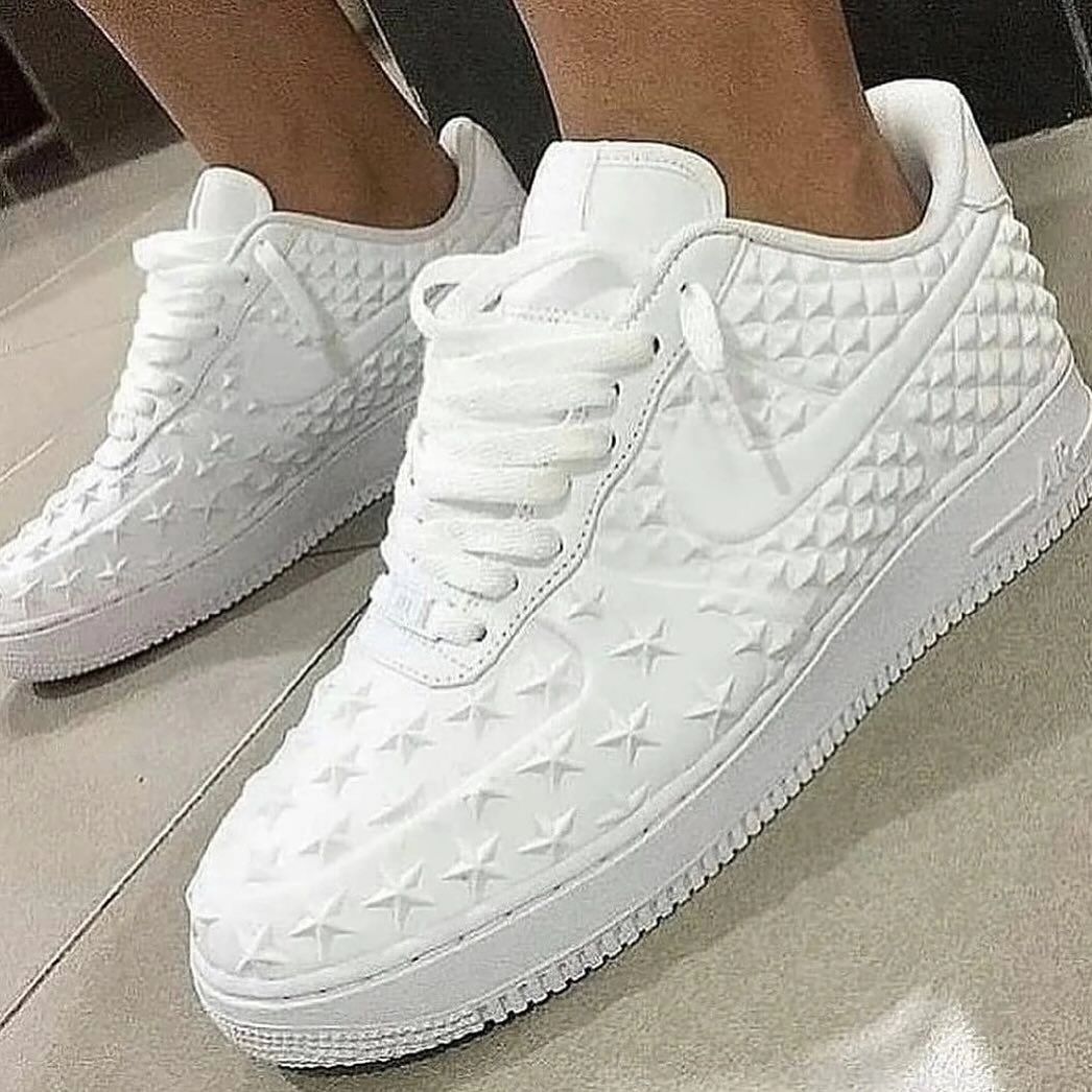 ALL WHITE STAR CUSTOM NIKE AIR FORCE 1