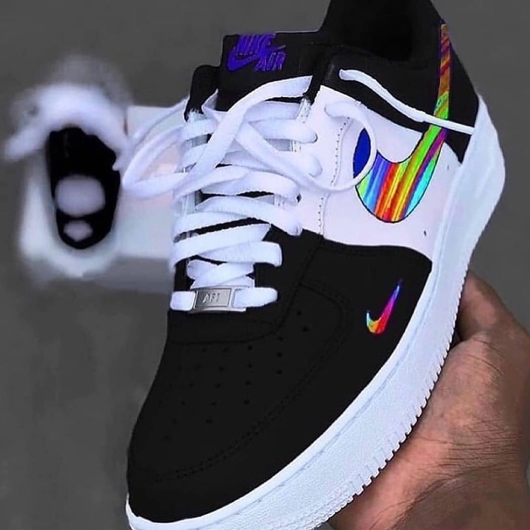 RAINBOW COLOR SWOOSH BLACK CUSTOM NIKE AIR FORCE 1