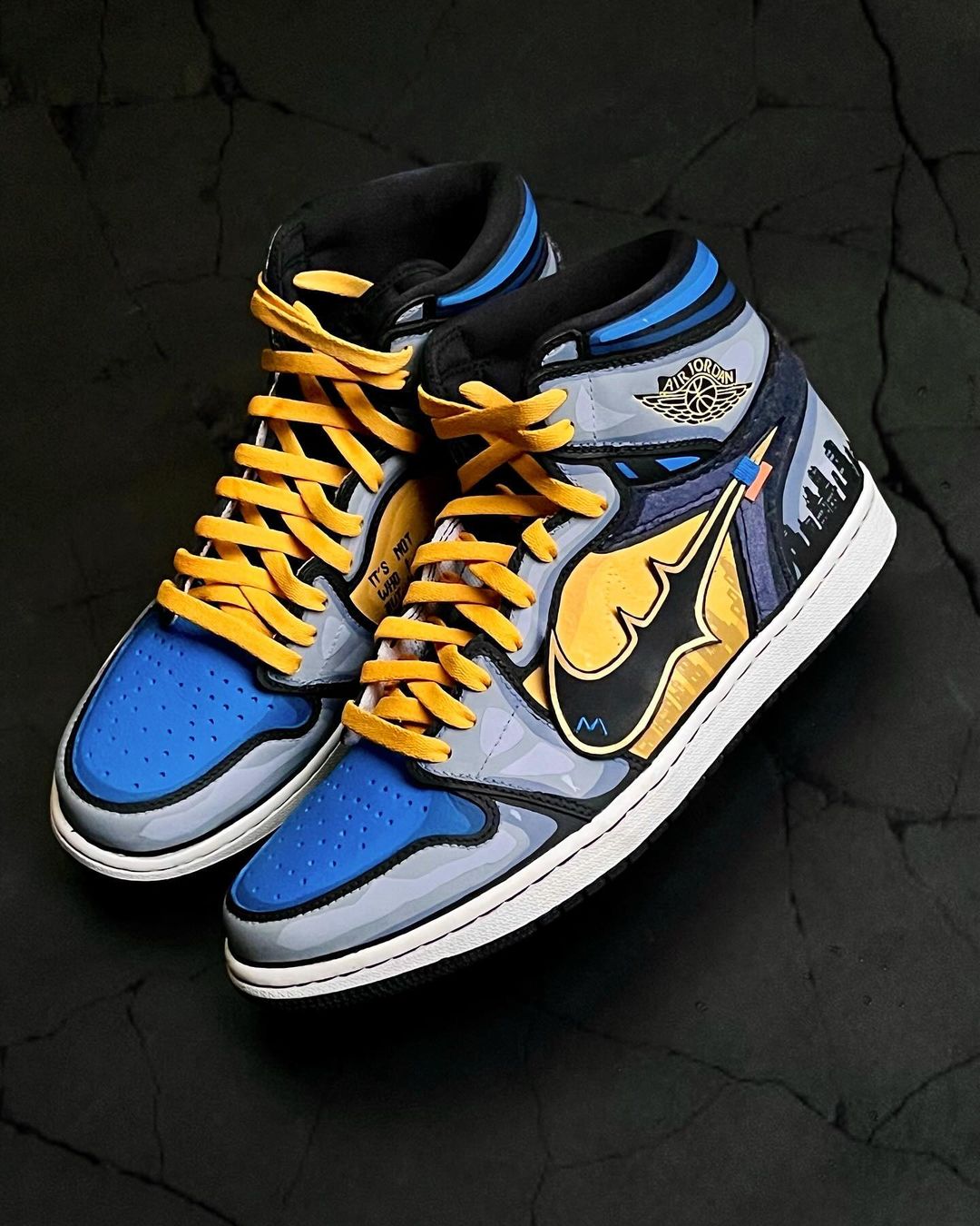 NIGHT BUILDING GRAY BLACK YELLOW CUSTOM AIR JORDAN 1