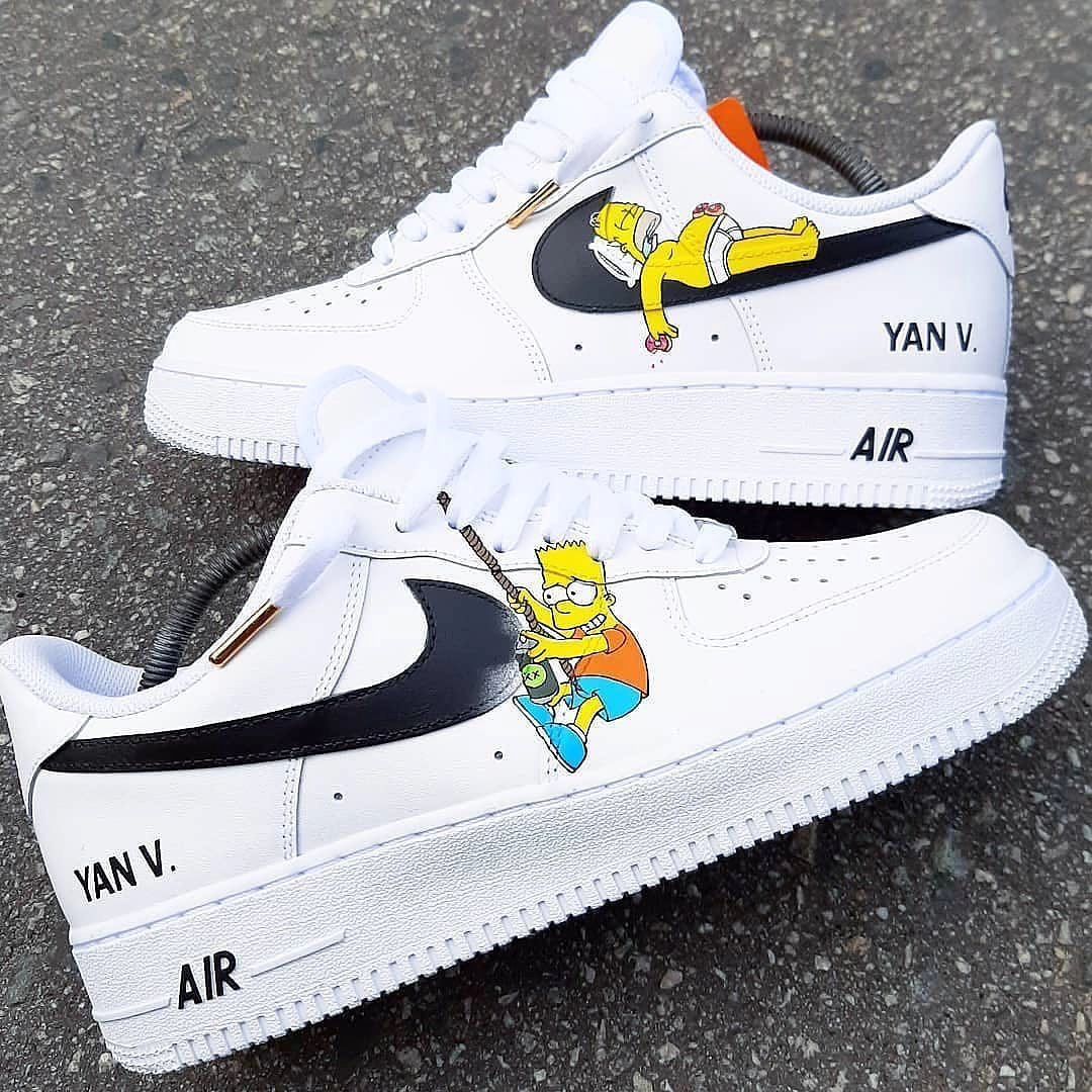 CARTOON ROLE BLACK SWOOSH YELLOW CUSTOM NIKE AIR FORCE 1