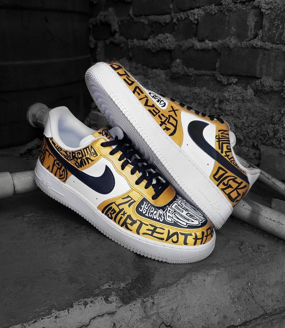 GOTHIC BLACK YELLOW FONT CUSTOM AIR FORCE 1