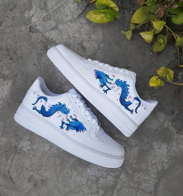 PLUM BLOSSOM DRAGON PINK BLUE CUSTOM AIR FORCE 1 - Image 2