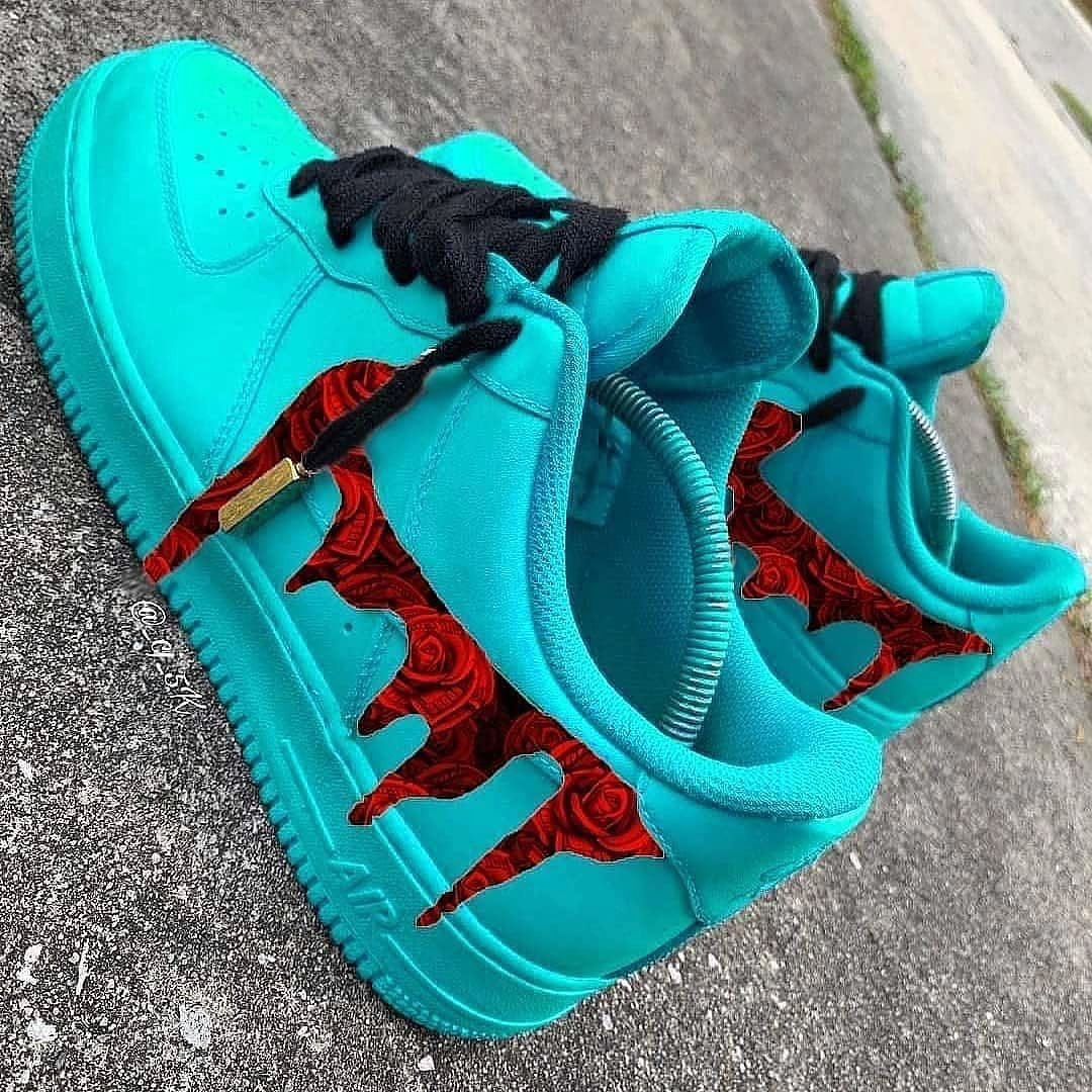 BLUE DRIPPING RED ROSE SWOOSH CUSTOM AIR FORCE 1