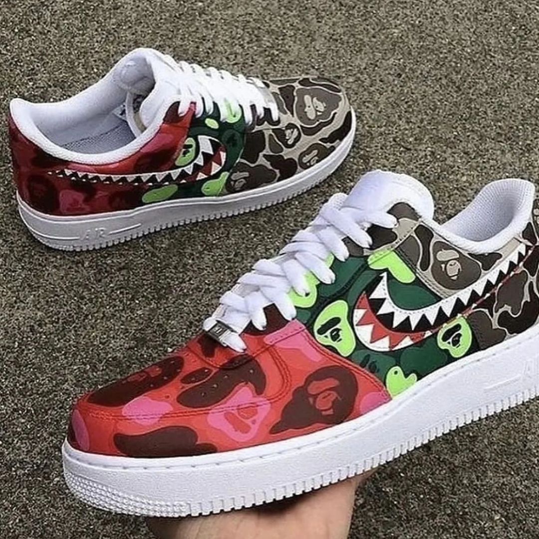 SHARK SWOOSH RED GREEN GRAY CUSTOM AIR FORCE 1