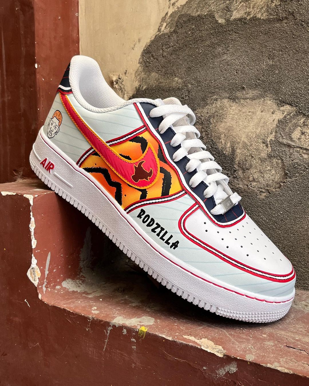 RED BLACK ORANGE CUSTOM AIR FORCE 1 - Image 2