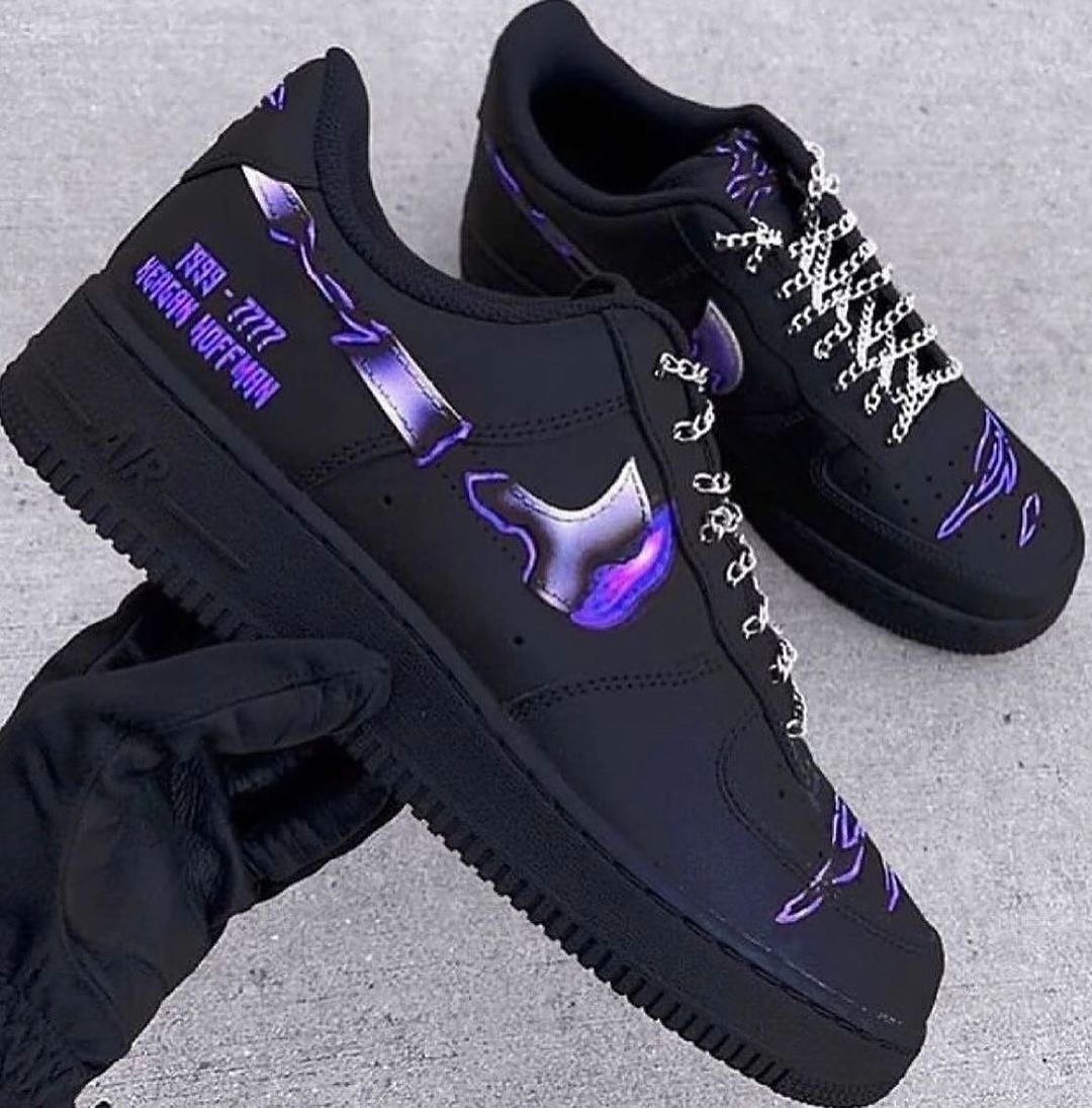 BLACK PURPLE FIRED SWOOSH CUSTOM AIR FORCE 1