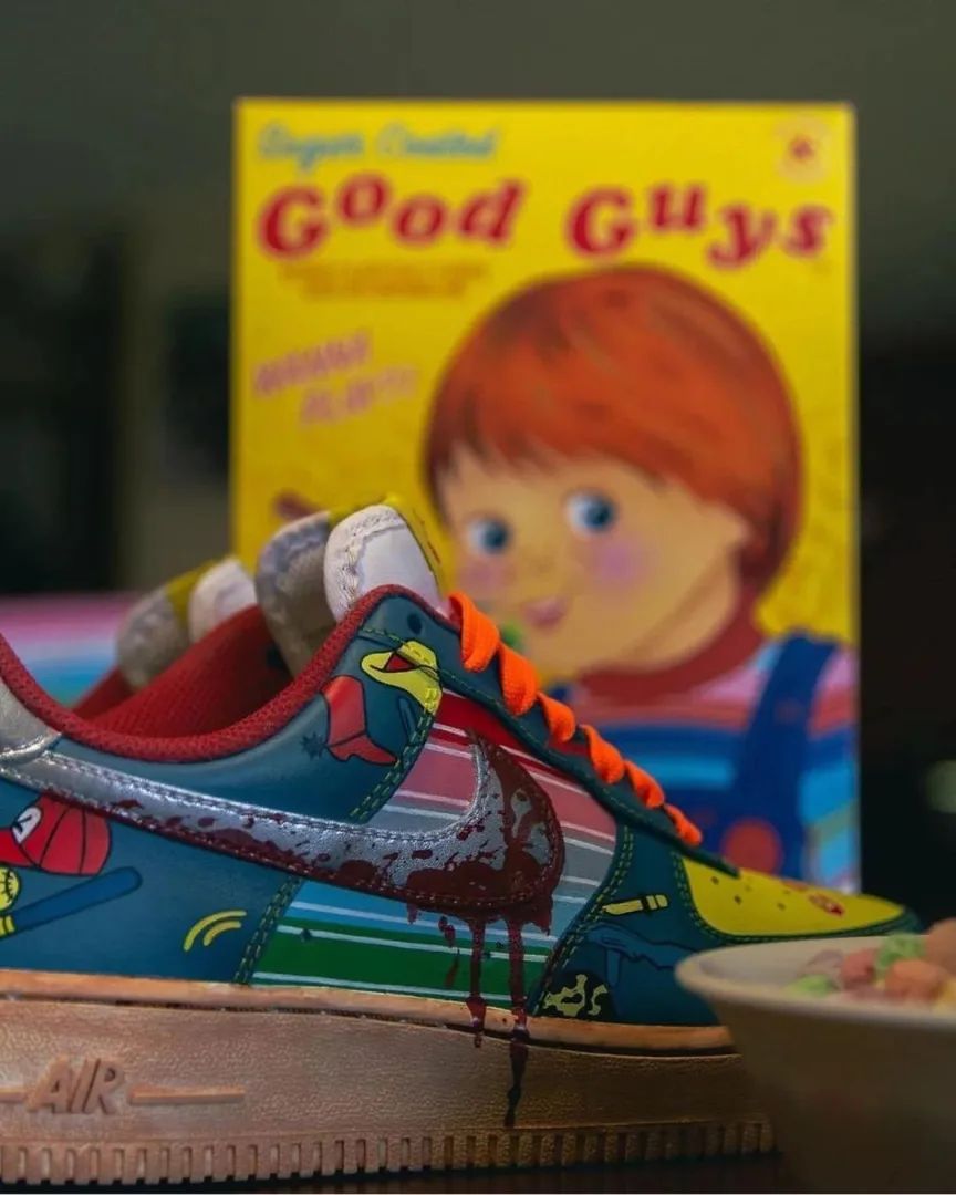 BLUE YELLOW DRIPPING BLOOD SWOOSH CUSTOM AIR FORCE 1 - Image 3