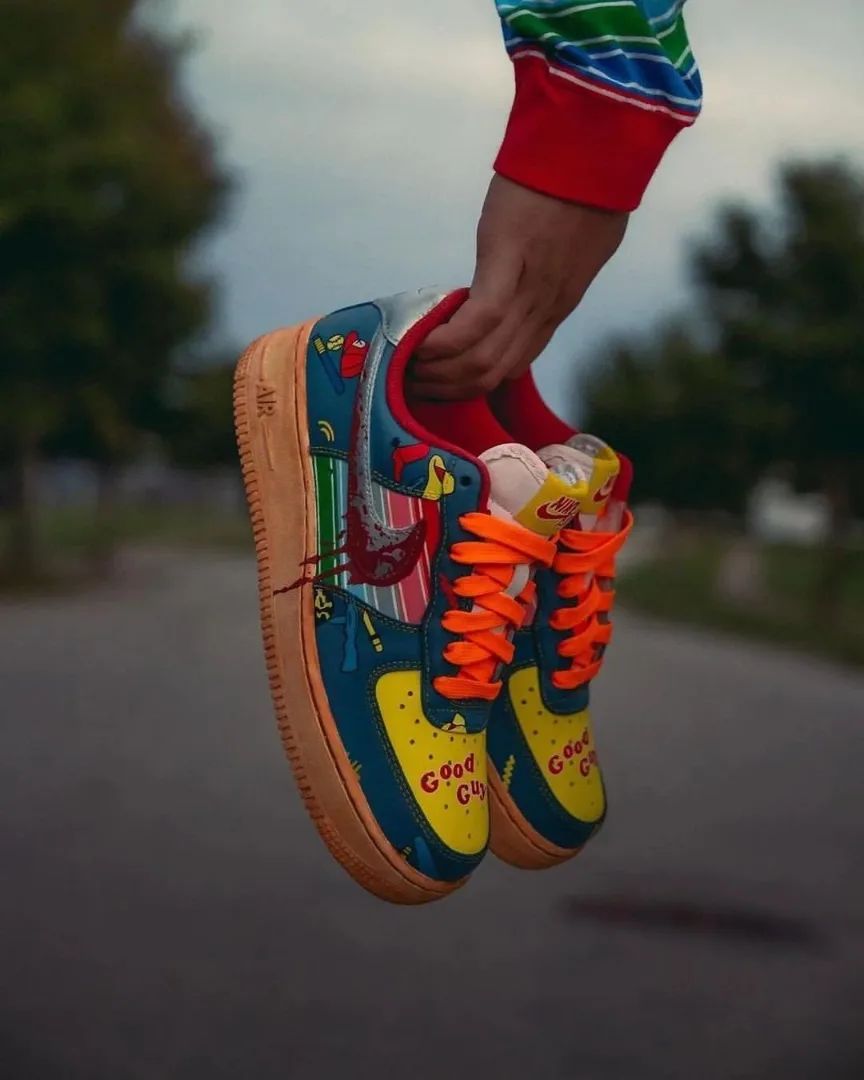 BLUE YELLOW DRIPPING BLOOD SWOOSH CUSTOM AIR FORCE 1 - Image 5