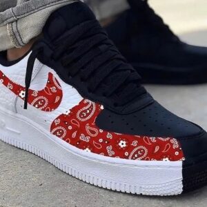 RED FLORAL PATTERN BLACK USTOM AIR FORCE 1