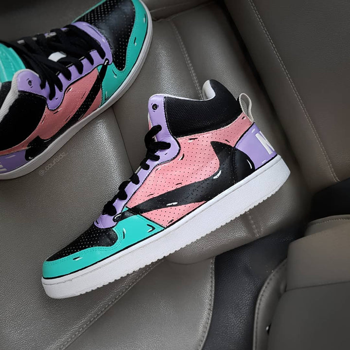 REVERSE SWOOSH BLACK PINK PURPLE NAVY BLUE CUSTOM AIR JORDAN 1 - Image 6