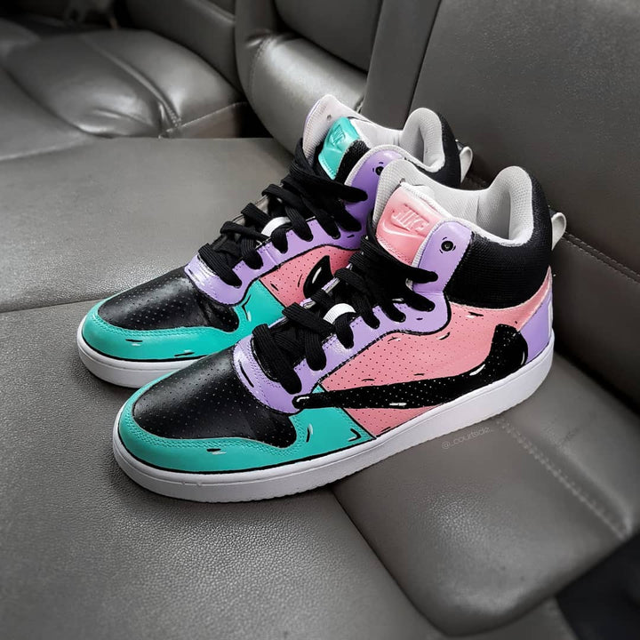 REVERSE SWOOSH BLACK PINK PURPLE NAVY BLUE CUSTOM AIR JORDAN 1 - Image 8