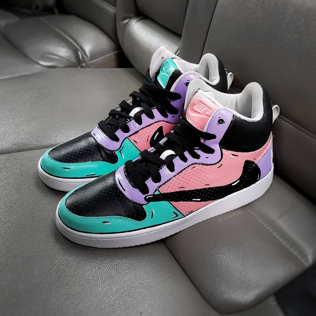 REVERSE SWOOSH BLACK PINK PURPLE NAVY BLUE CUSTOM AIR JORDAN 1 - Image 4