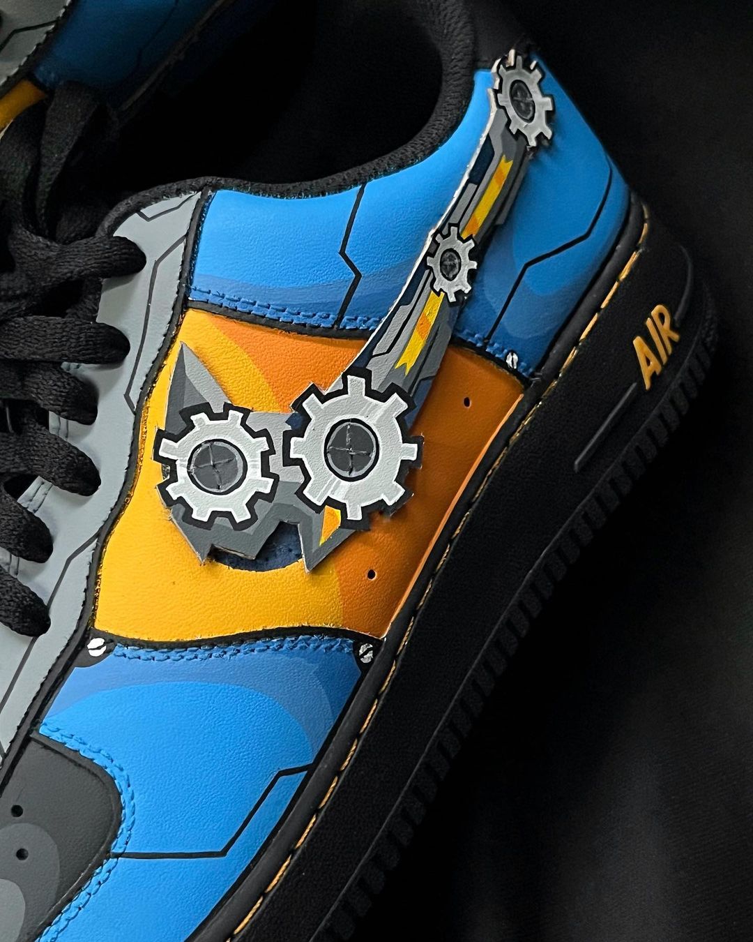 ORANGE GRAY BLUE GEARWHEEL STICKER CUSTOM AIR FORCE 1 - Image 2