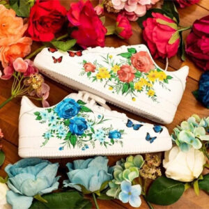 BLUE YELLOW FLOWERS BUTTERFLY CUSTOM AIR FORCE 1