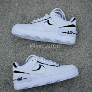 CUSTOM AIR FORCE 1 BLACK WHITE SHADOW SWOOSH