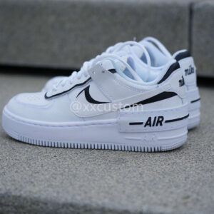 CUSTOM AIR FORCE 1 BLACK WHITE SWOOSH SHADOW