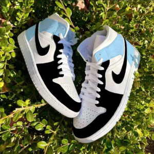 Custom Air Jordan 1 Mid Blue Chill Inspired Black Baby Blue Colorblock ?