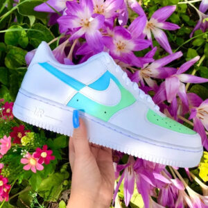 Custom Air Force 1 Green Blue Checkered Ombre ???