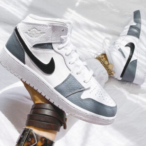 Custom Air Jordan 1 White Swoosh Grey Sneakers