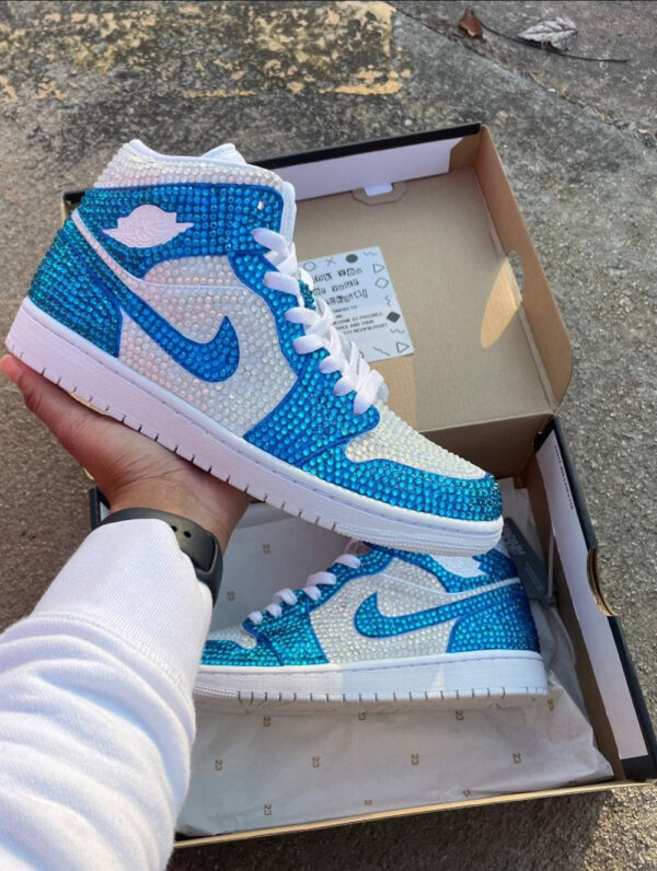 WHITE BLUE DIAMOND WEDDING SHOES CUSTOM AIR FORCE 1
