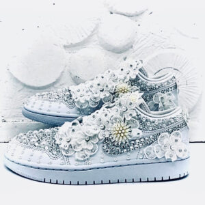WHITE WEDDING SHOES CUSTOM AIR JORDAN 1 LOW/MID