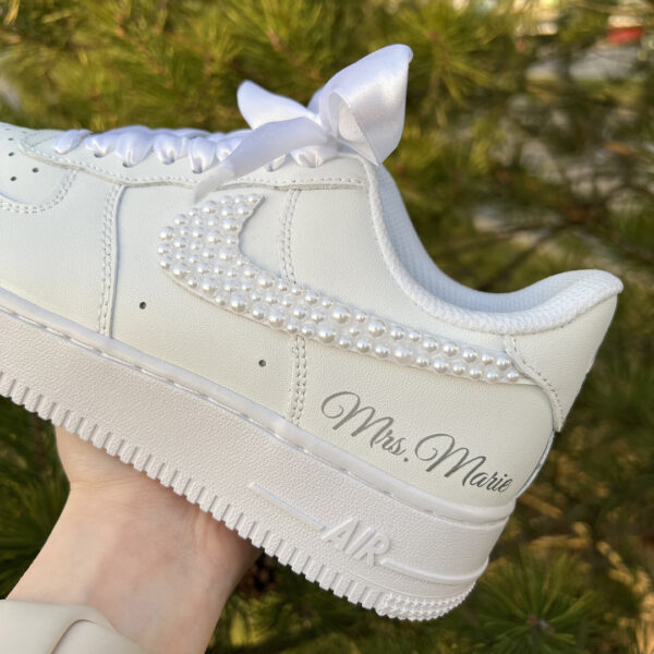 PEARL RIBBON BRIDAL WEDDING SHOES CUSTOM AIR FORCE 1 - Image 4